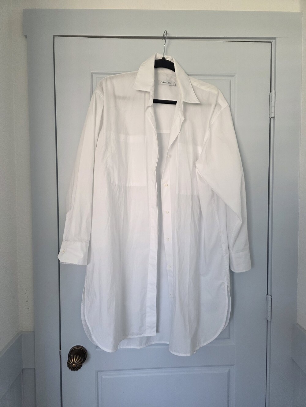 Calvin Klein White Cotton Relaxed Shirt Dress.